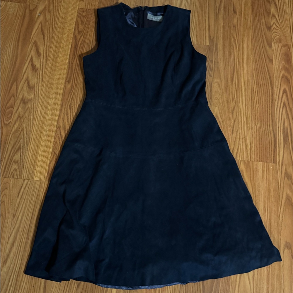 Bagatelle Navy Blue Suede Sleeveless Midi‎ Dress Formals Classic Elegant Evening